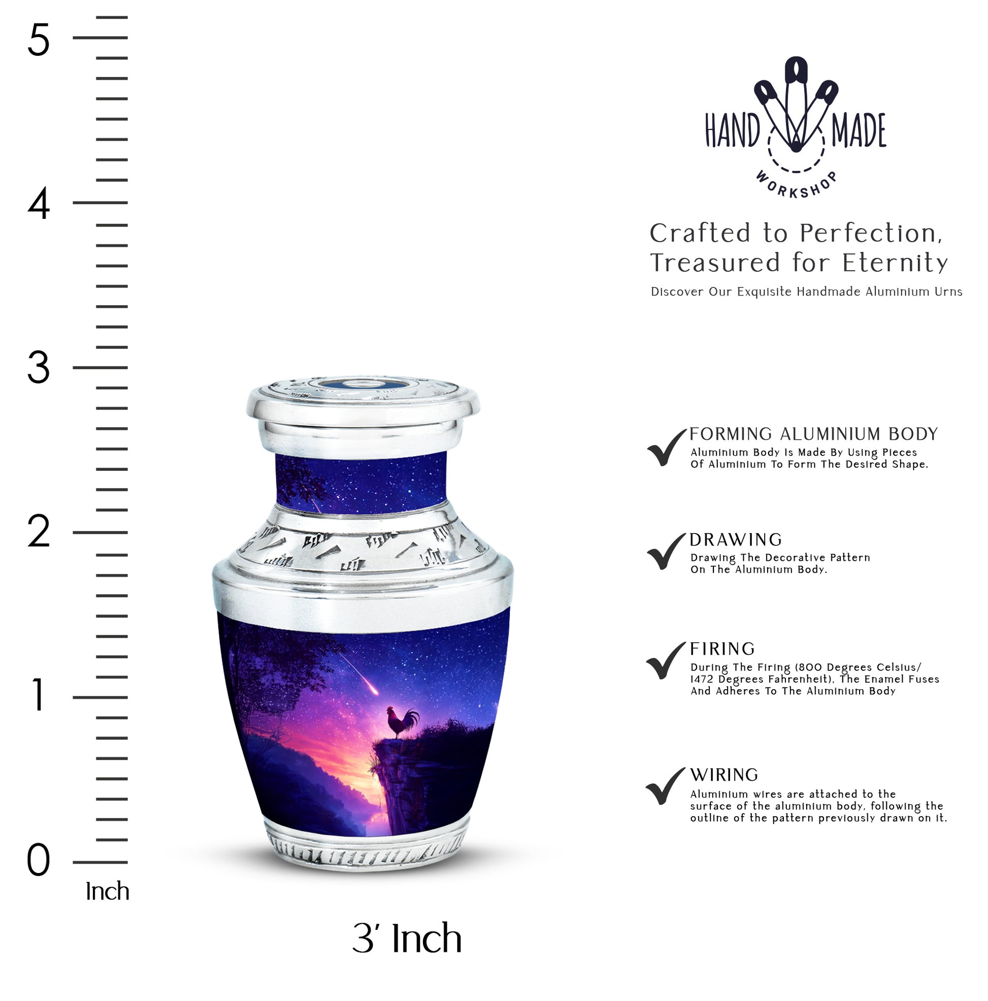 Indigo Hen Cremation Urn top-down view of secure threaded lid - contemporary hen design with modern artistic flair - mini keepsake memorial for portion of cremation ashes