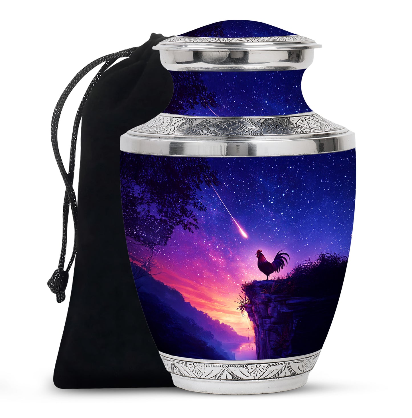 Calming Blue Hen Cremation Urn side profile showing urn shape - artistic hen interpretation with creative detail - full-size 10 inch 200 cubic inch adult cremation urn