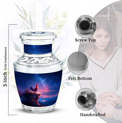 Azure Hen Cremation Urn top-down view of secure threaded lid - contemporary hen design with modern artistic flair - mini keepsake memorial for portion of cremation ashes