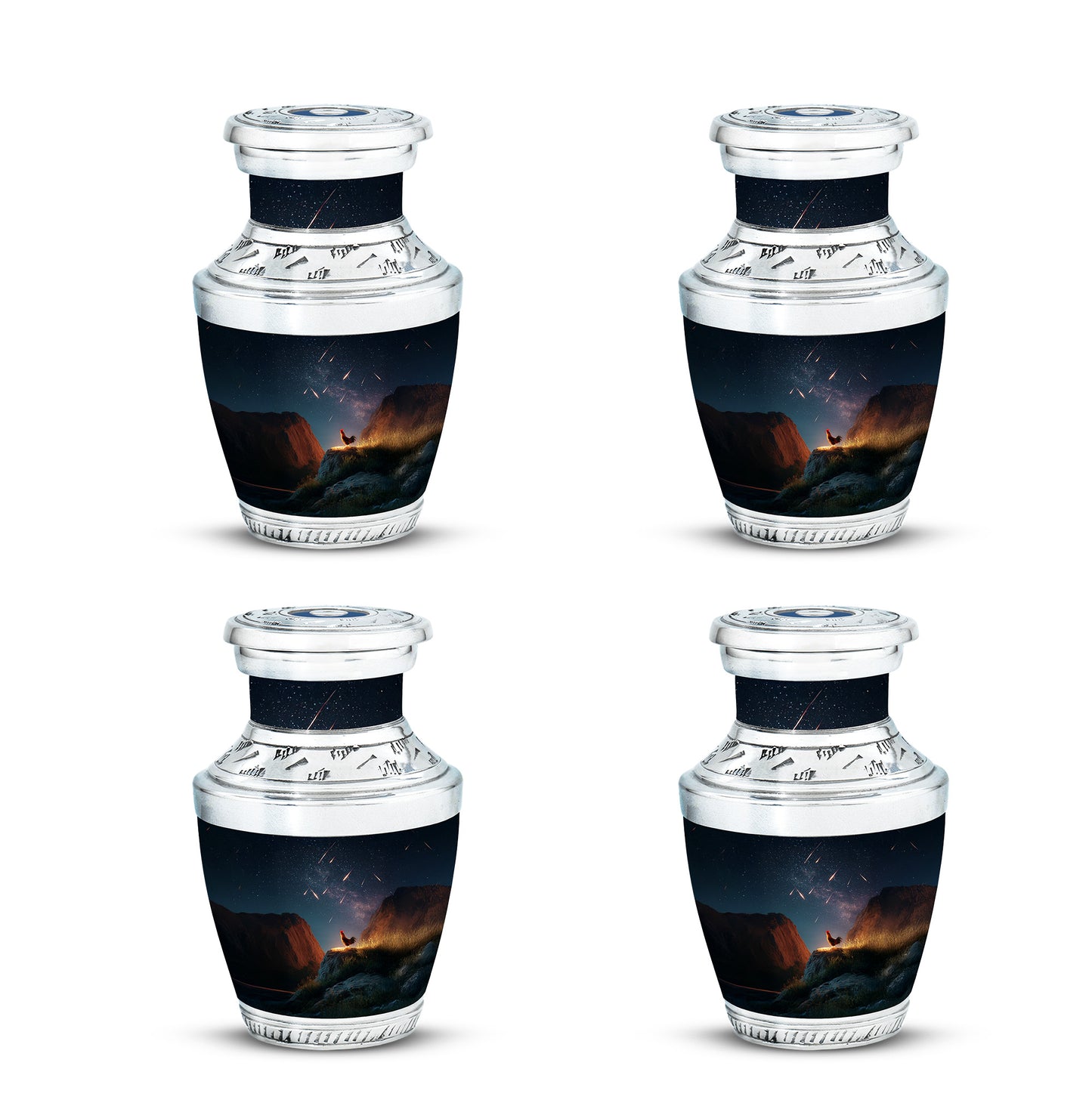 Icy Blue Hen Cremation Urn back view with polished surface - modern art-inspired hen motif on sleek aluminum - 10 inch aluminum urn for cremated remains