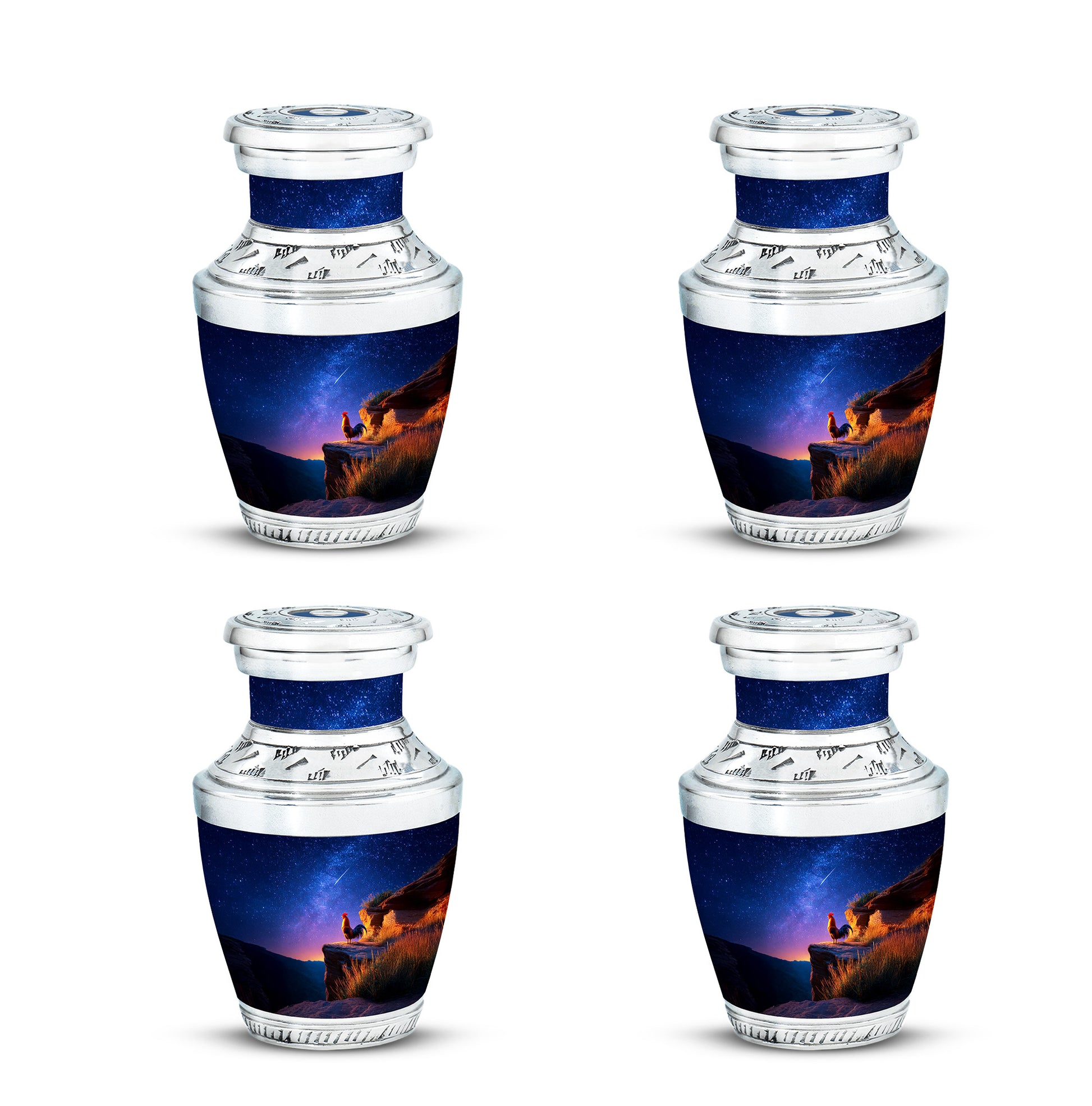 Icy Blue Hen Cremation Urn back view with polished surface - contemporary hen design with modern artistic flair - 10 inch aluminum urn for cremated remains