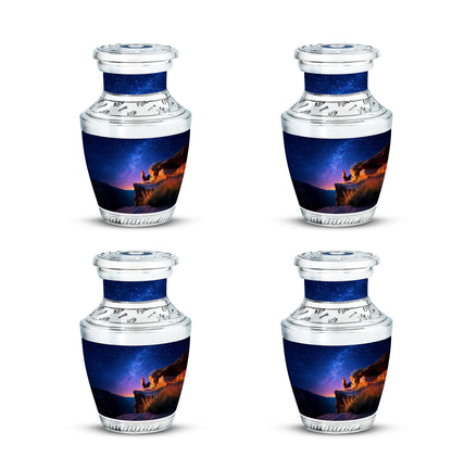 Icy Blue Hen Cremation Urn back view with polished surface - contemporary hen design with modern artistic flair - 10 inch aluminum urn for cremated remains