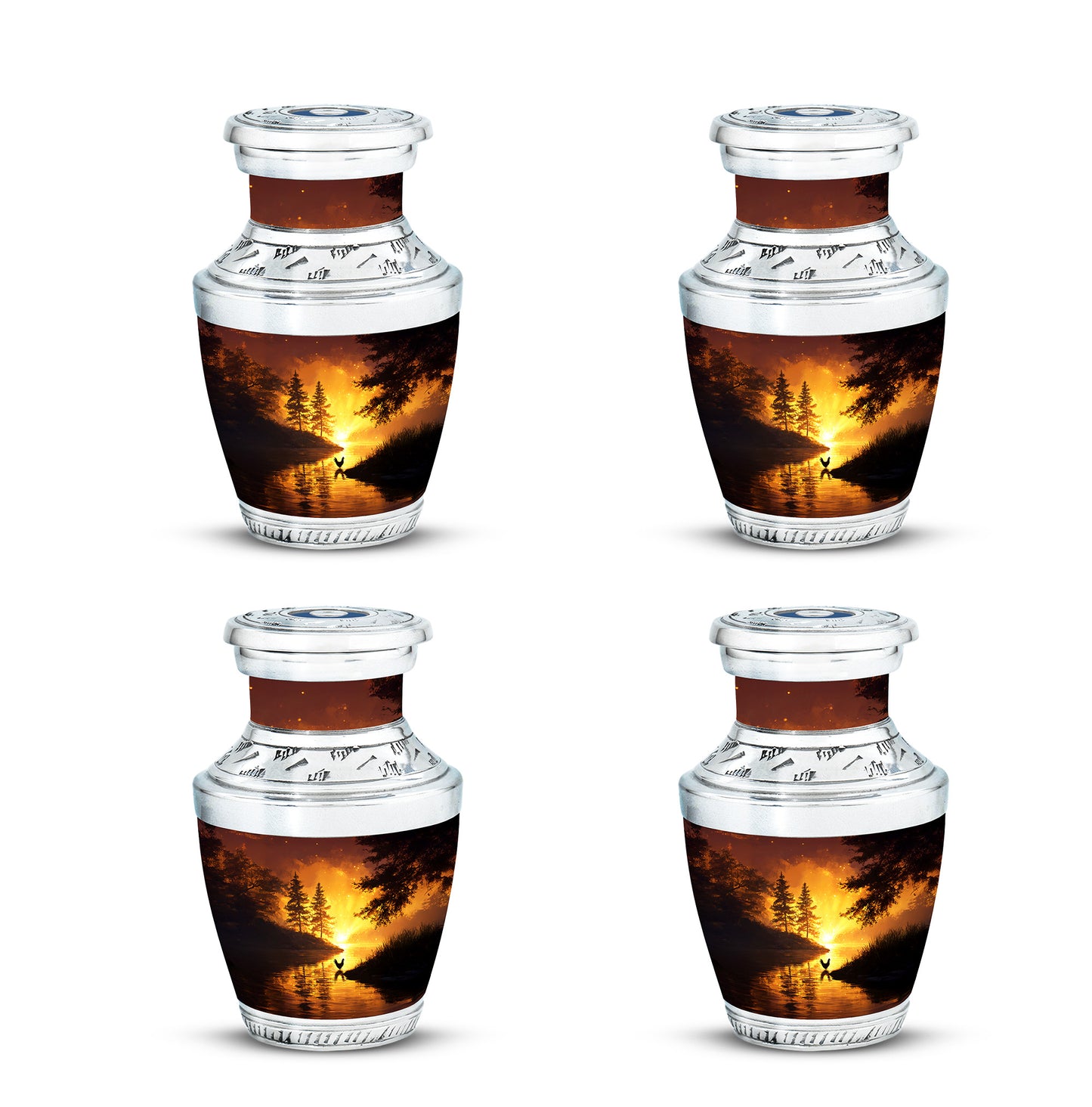 Cherry Red Hen Cremation Urn back view with polished surface - stylized abstract hen pattern with bold lines - 10 inch aluminum urn for cremated remains