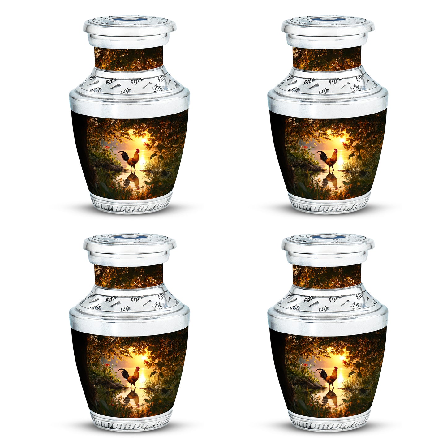 Warm Gold Hen Cremation Urn back view with polished surface - artistic hen interpretation with creative detail - 10 inch aluminum urn for cremated remains