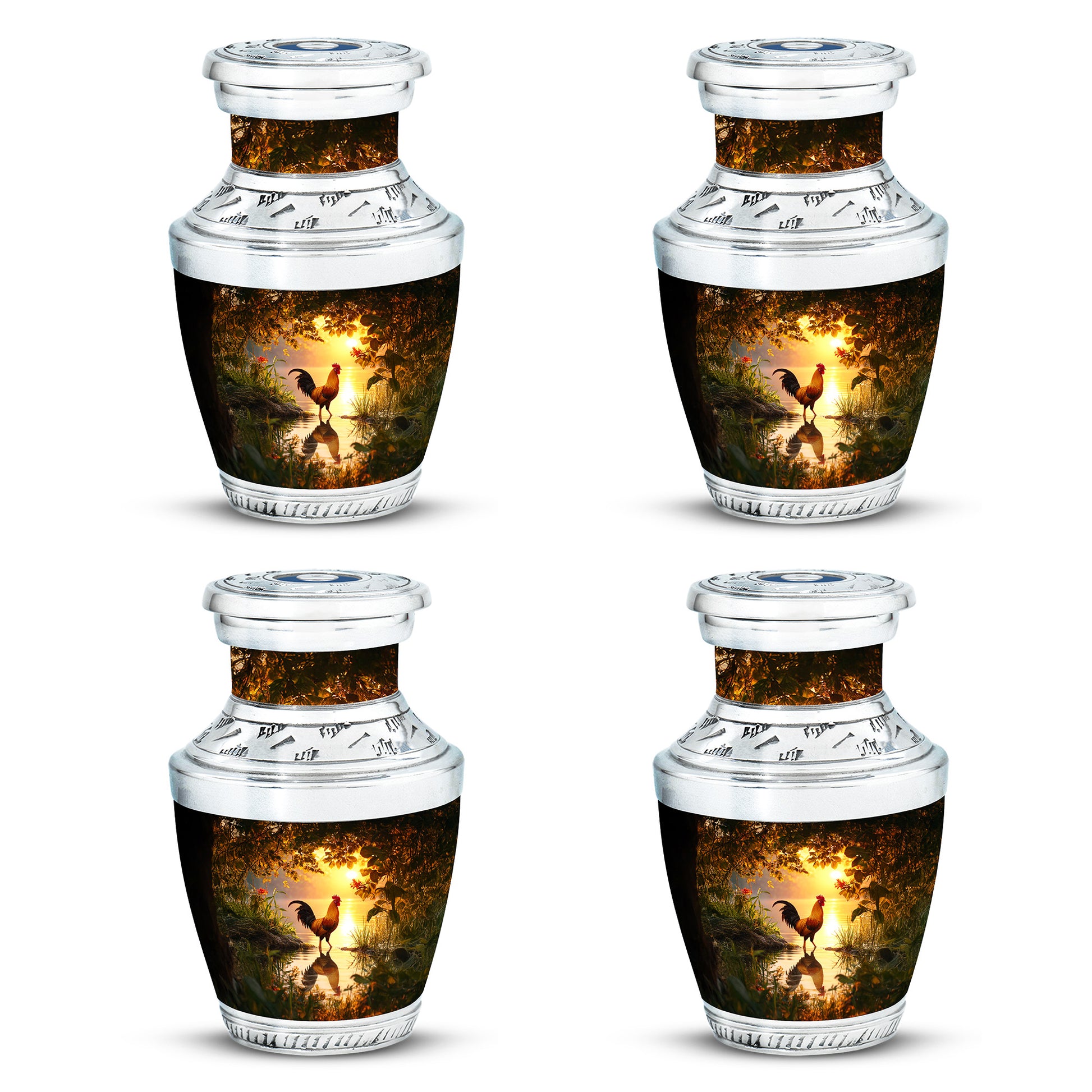 Warm Gold Hen Cremation Urn back view with polished surface - artistic hen interpretation with creative detail - 10 inch aluminum urn for cremated remains