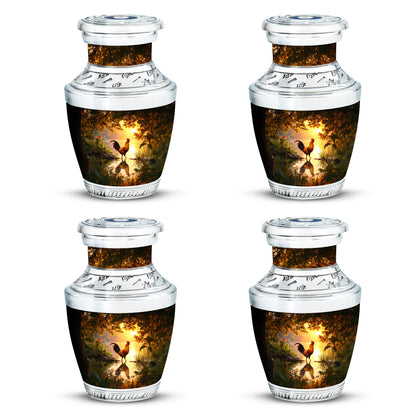 Warm Gold Hen Cremation Urn back view with polished surface - artistic hen interpretation with creative detail - 10 inch aluminum urn for cremated remains