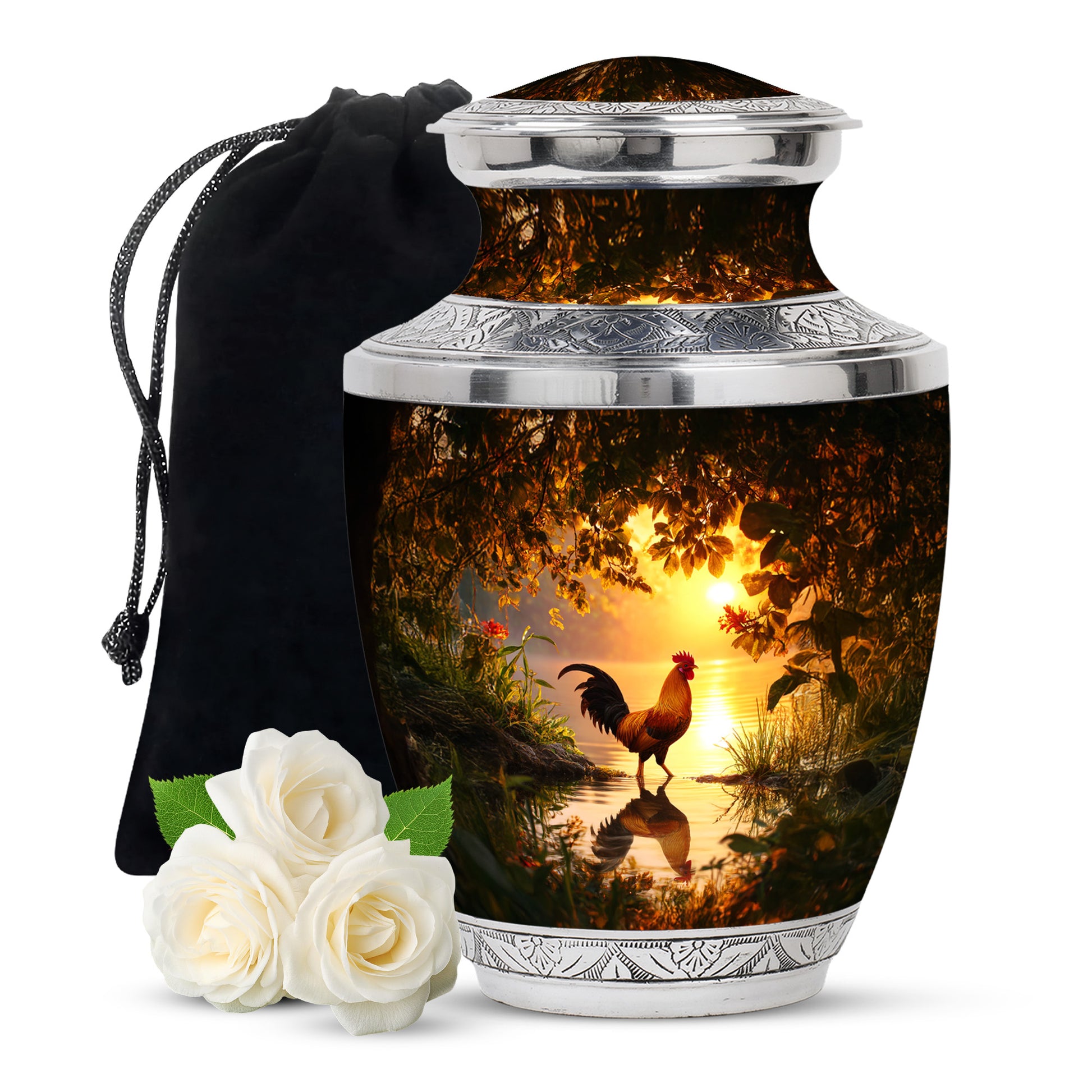 Warm Gold Hen Cremation Urn side profile showing urn shape - artistic hen interpretation with creative detail - full-size 10 inch 200 cubic inch adult cremation urn