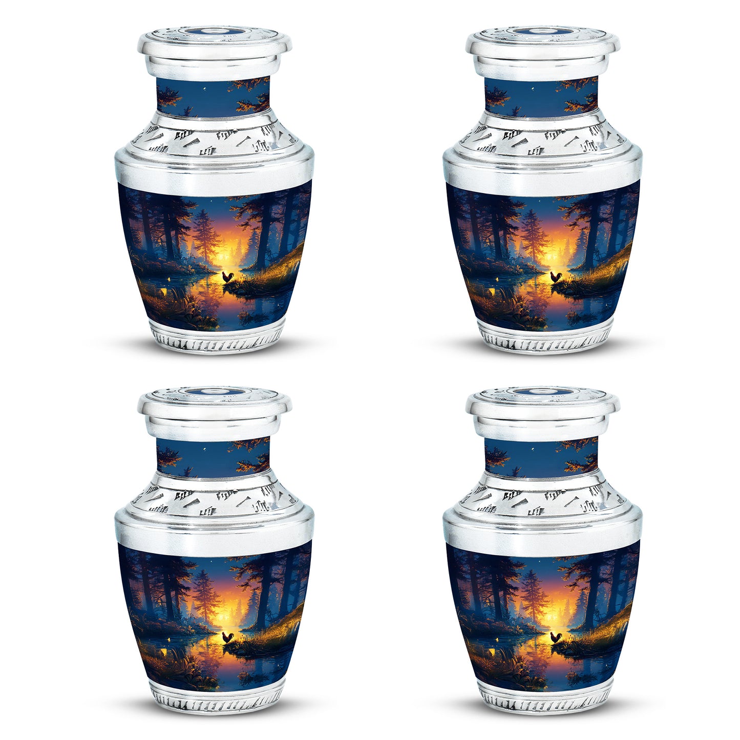 Azure Hen Cremation Urn back view with polished surface - contemporary hen design with modern artistic flair - 10 inch aluminum urn for cremated remains