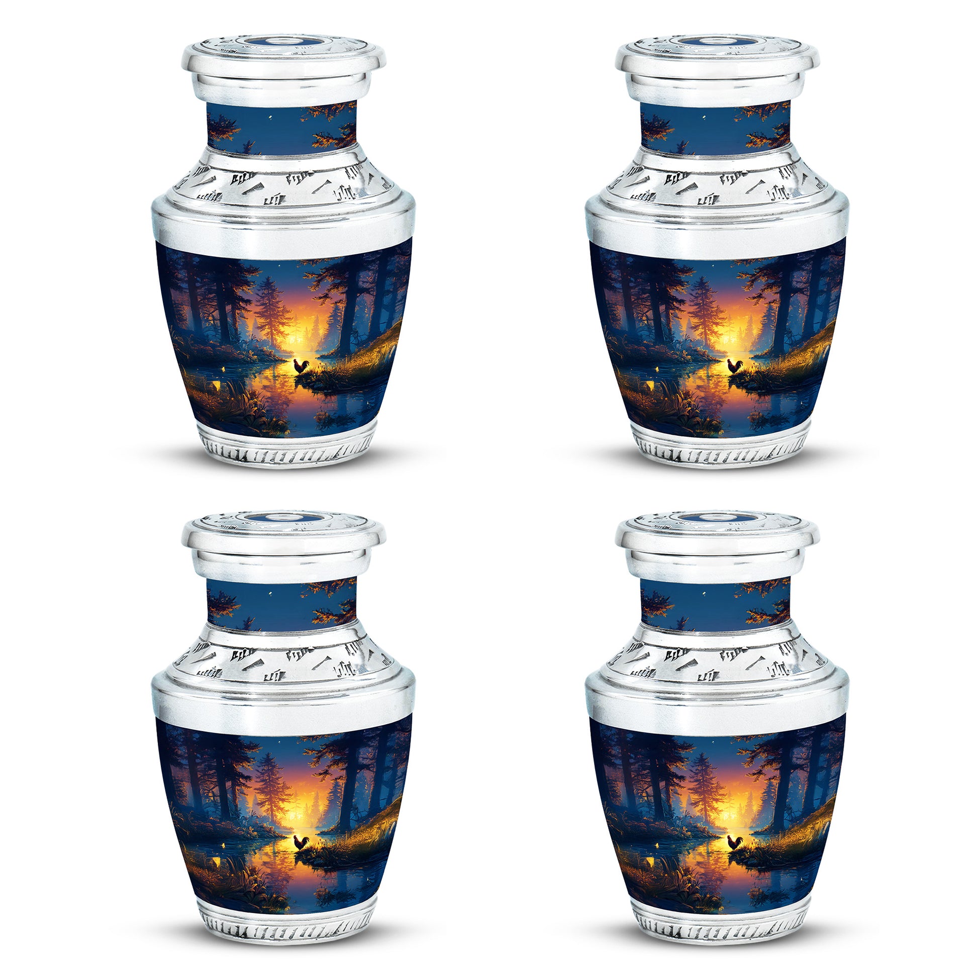Azure Hen Cremation Urn back view with polished surface - contemporary hen design with modern artistic flair - 10 inch aluminum urn for cremated remains