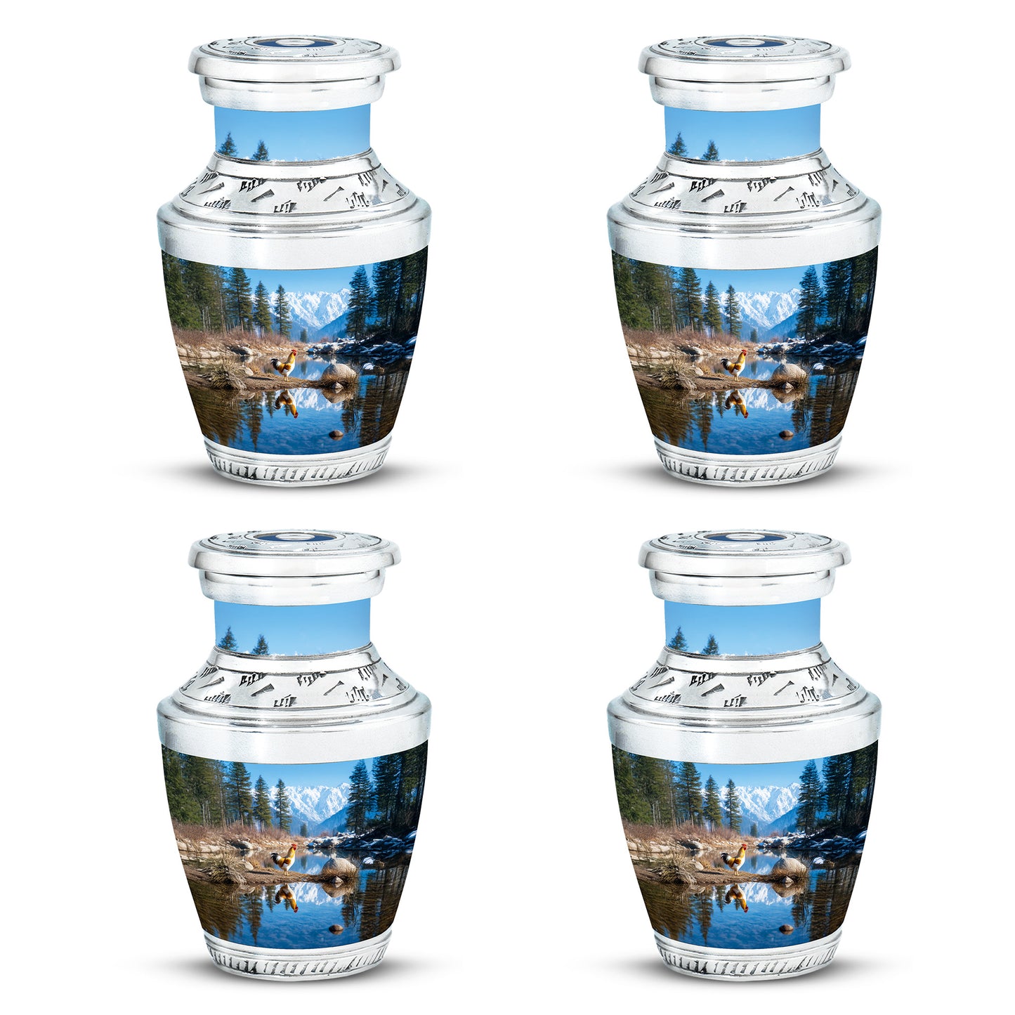 Steel Blue Hen Cremation Urn back view with polished surface - artistic hen interpretation with creative detail - 10 inch aluminum urn for cremated remains