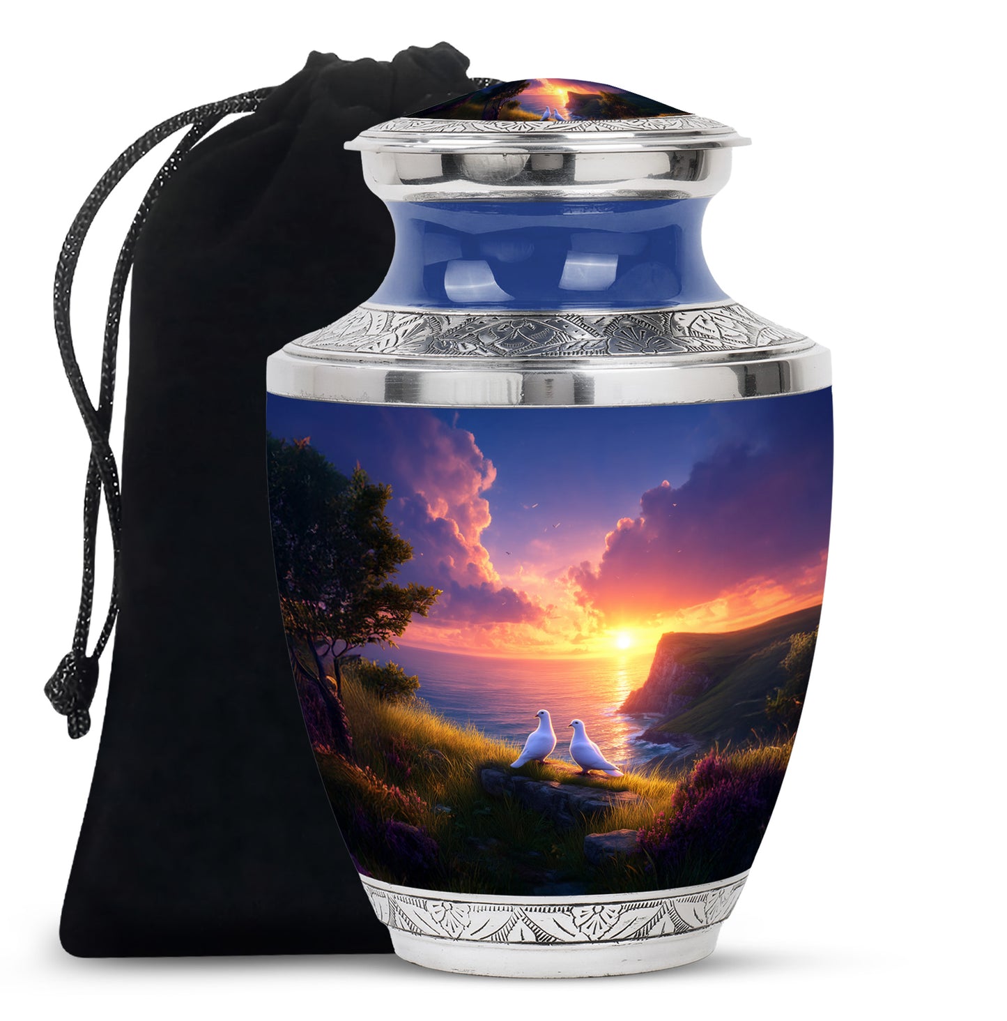 Blush Pink Dove Cremation Urn side profile showing urn shape - contemporary dove design with modern artistic flair - full-size 10 inch 200 cubic inch adult cremation urn
