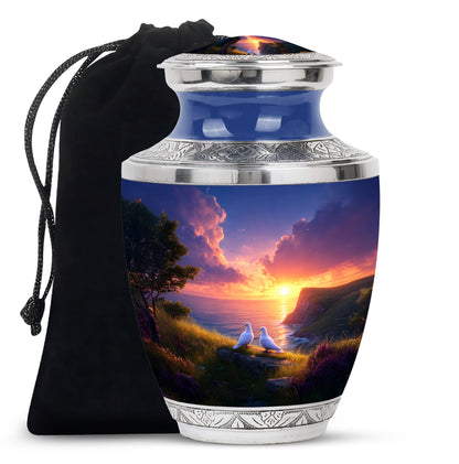 Blush Pink Dove Cremation Urn side profile showing urn shape - contemporary dove design with modern artistic flair - full-size 10 inch 200 cubic inch adult cremation urn