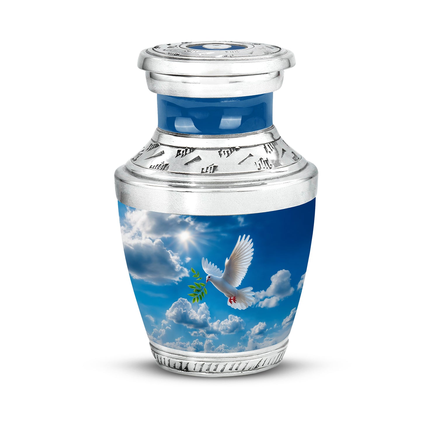 Personalized Blue Sovereign Dove Cremation Urns for Human Ashes - 10-inch, 200 cu in - Yatskia