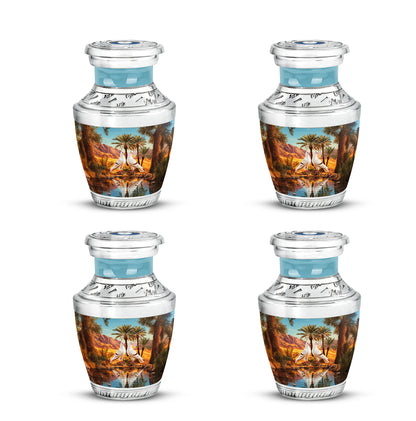 Cool Teal Dove Cremation Urn back view with polished surface - contemporary dove design with modern artistic flair - 10 inch aluminum urn for cremated remains