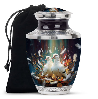 Midnight Black Dove Cremation Urn side profile showing urn shape - artistic dove interpretation with creative detail - full-size 10 inch 200 cubic inch adult cremation urn