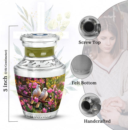 Rich Black Dove Cremation Urn top-down view of secure threaded lid - contemporary dove design with modern artistic flair - mini keepsake memorial for portion of cremation ashes
