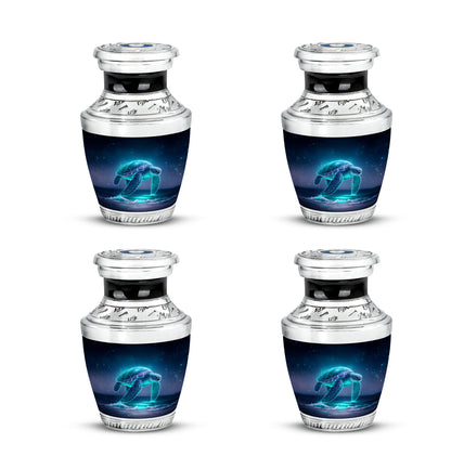 Sky Blue Dove Cremation Urn back view with polished surface - contemporary dove design with modern artistic flair - 10 inch aluminum urn for cremated remains