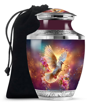 Navy Blue Dove Cremation Urn side profile showing urn shape - contemporary dove design with modern artistic flair - full-size 10 inch 200 cubic inch adult cremation urn