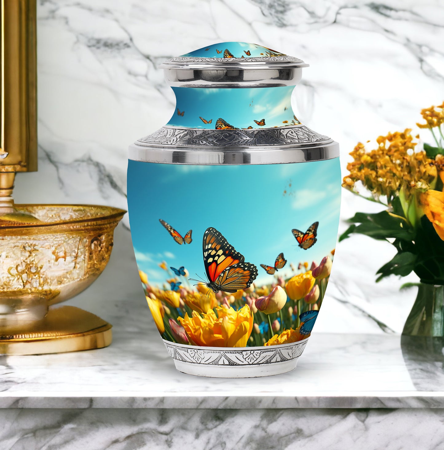 Purple Personalized Butterfly Cremation Urn for Women - 10-inch, 200 cu in - Yatskia