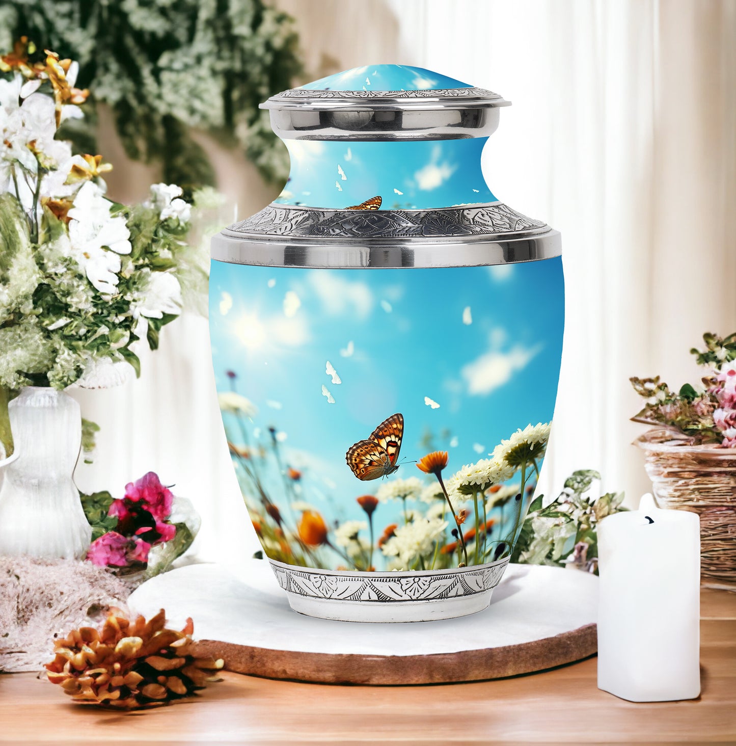 Colorful Personalized Butterfly Memorial Urn for Women - 10-inch, 200 cu in - Yatskia