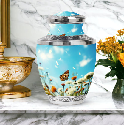 Colorful Personalized Butterfly Memorial Urn for Women - 10-inch, 200 cu in - Yatskia