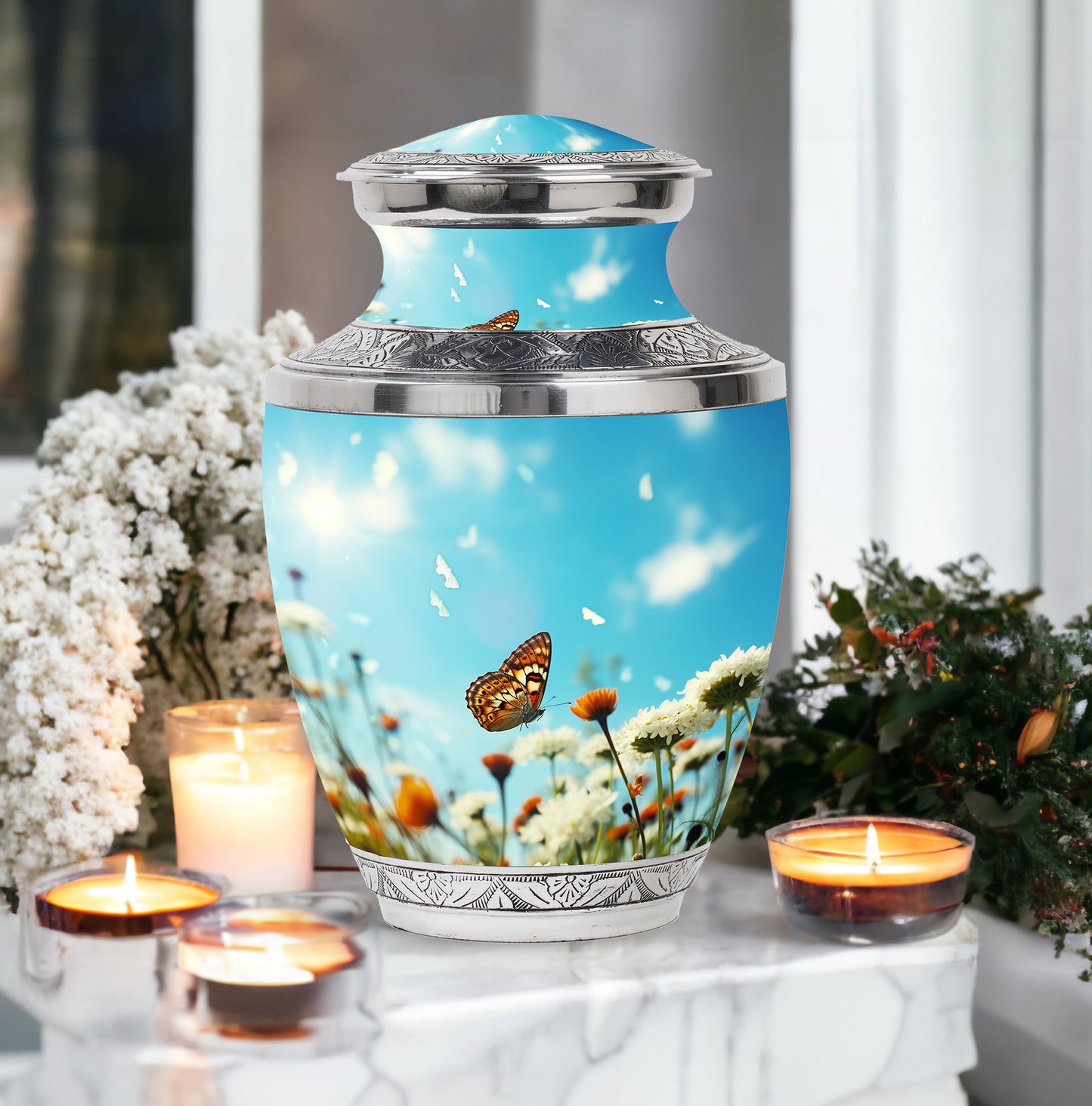 Colorful Personalized Butterfly Memorial Urn for Women - 10-inch, 200 cu in - Yatskia