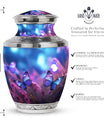 Purple Butterflies Flying Cremation Urn For Ashes - Blue Memorial Urn Tribute