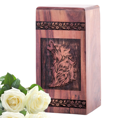 Large wooden Wolf Urn for human ashes, versatile funeral urn suitable for adults and unique memorial for mom ashes