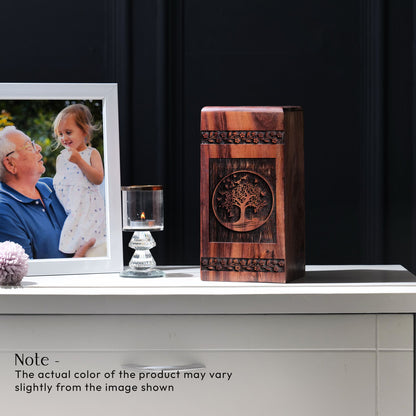 Large Tree of Life Wood Urn with capacity for 200 cubic inches of ashes, Biodegradable funeral urn for cremated remains