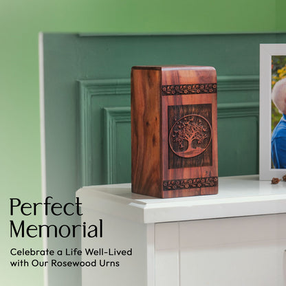 Large Tree of Life Wood Urn with capacity for 200 cubic inches of ashes, Biodegradable funeral urn for cremated remains