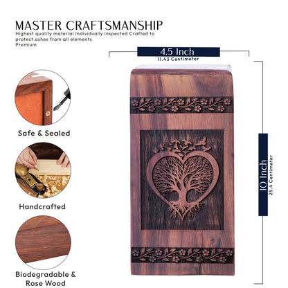 Large wood Tree of Life urn for men's ashes, made from biodegradable material suitable for cremations