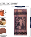 Jesus engraving on wooden cremation urn, suitable container for adult female human ashes
