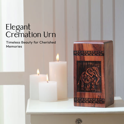 Sturdy wooden Elephant urn, adult cremation urn for men symbolizing strength and family, ideal ash urn for beloved dad