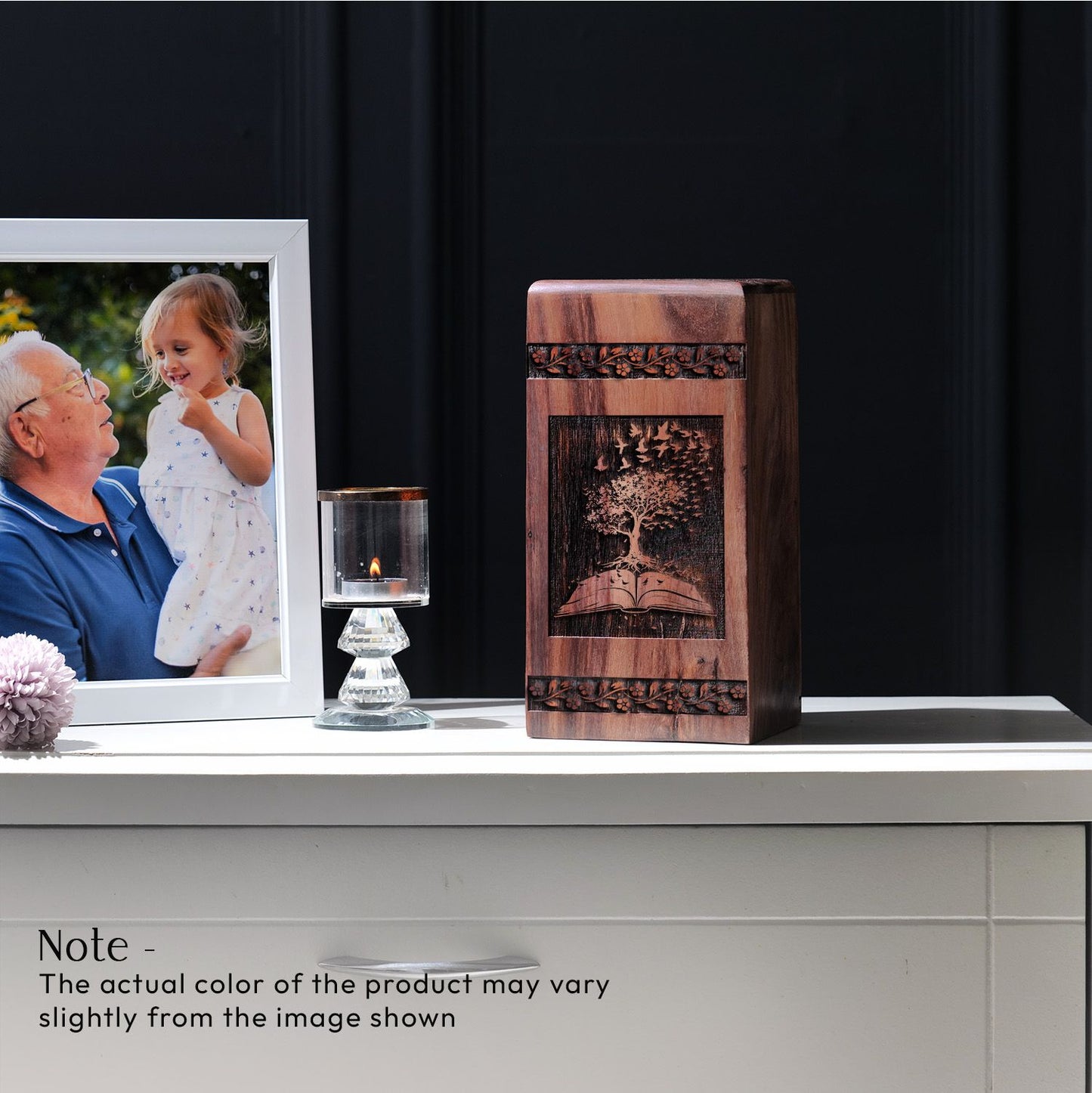 Eco-friendly Tree of Life urn, suitable as elegant funeral decoration or burial urn for human ashes, ideal for adults and women.