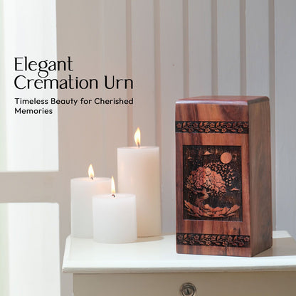 A biodegradable Tree Of Life Urn overflowing with peace and tranquility, ideal for human ashes storage