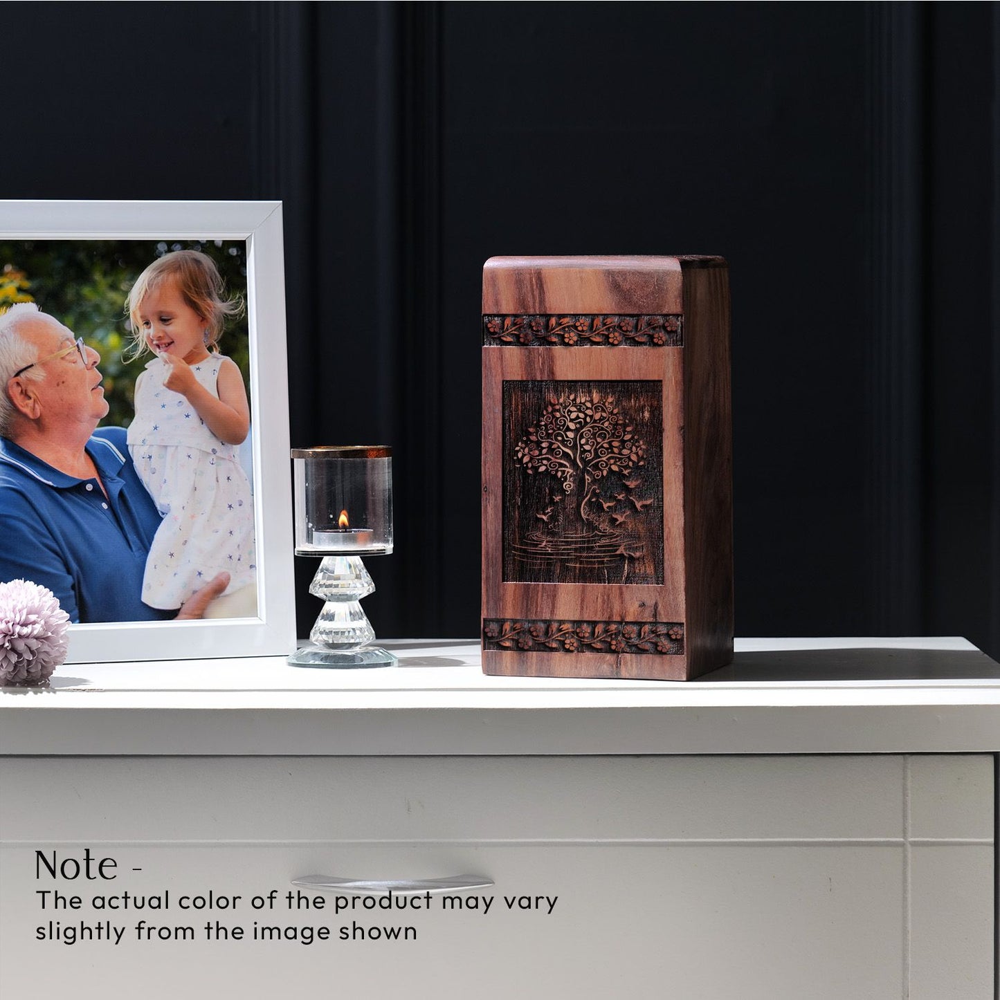Biodegradable funeral urn themed as Tree of Life for adult men's ashes, also suitable for urna para cenizas humanas