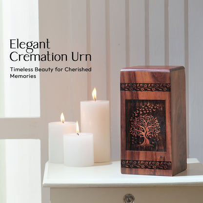 Large wood Tree Of Life Urn, earth-friendly, suitable for human ashes burial or adult cremation