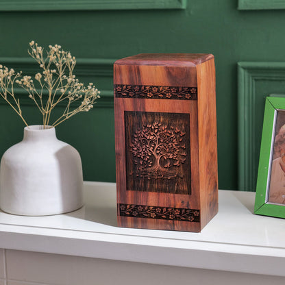 Eco-friendly Tree of Life Cremation Urn for Men's ashes, built with biodegradable material