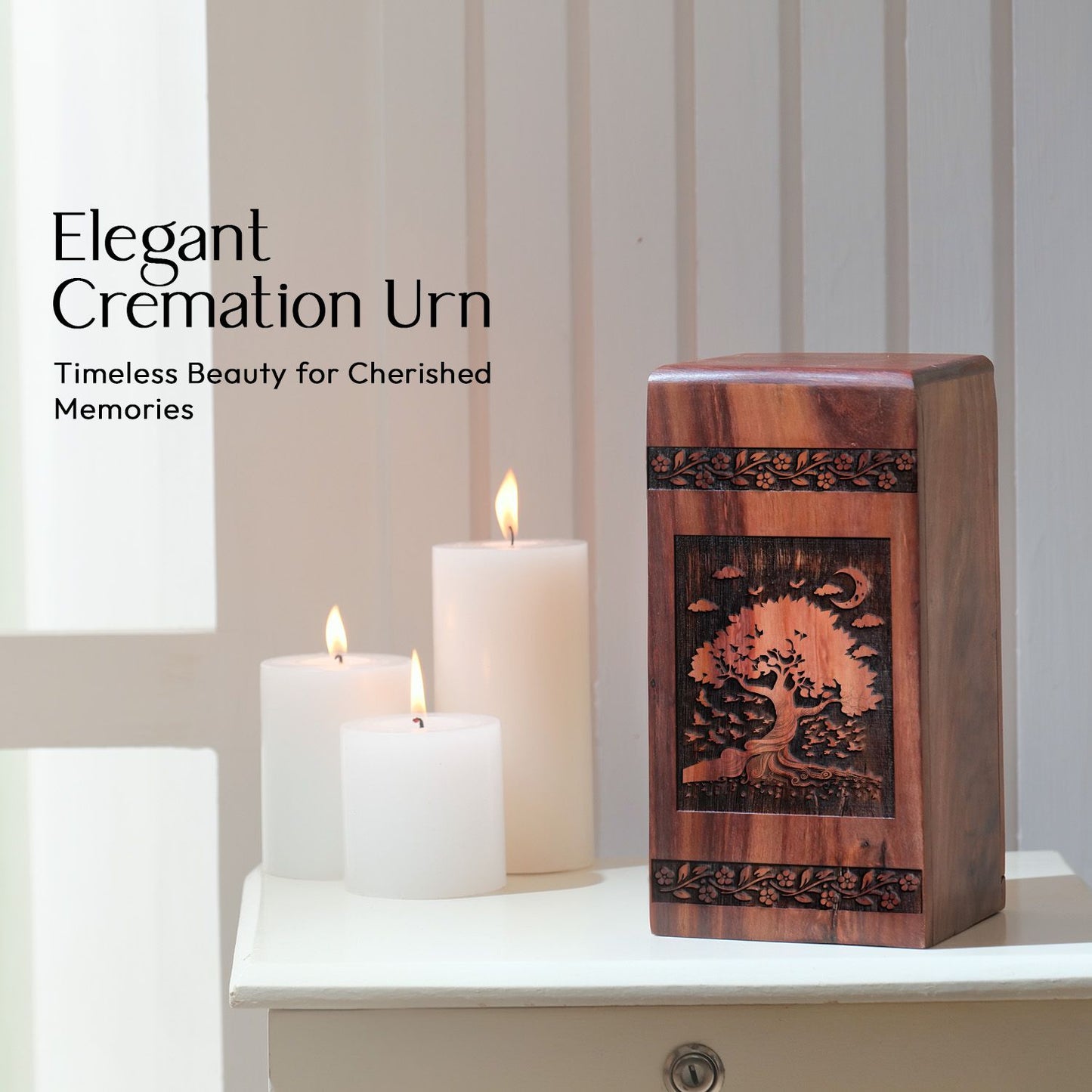 Biodegradable Tree of Life urn, suitable for adult woman's ashes post cremation.