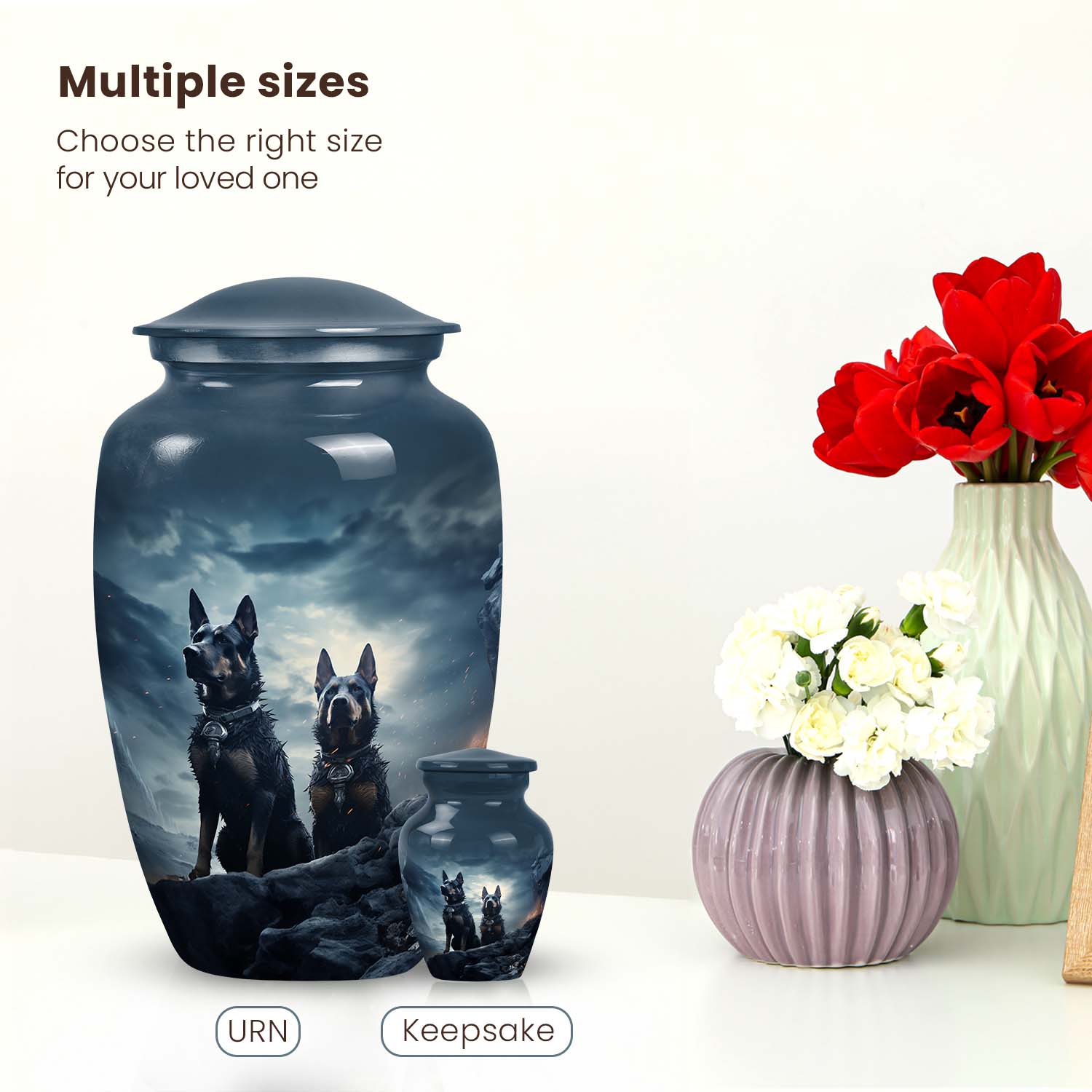 Two German Shepherd Cremation Urn for Ashes - Large Dog Urn