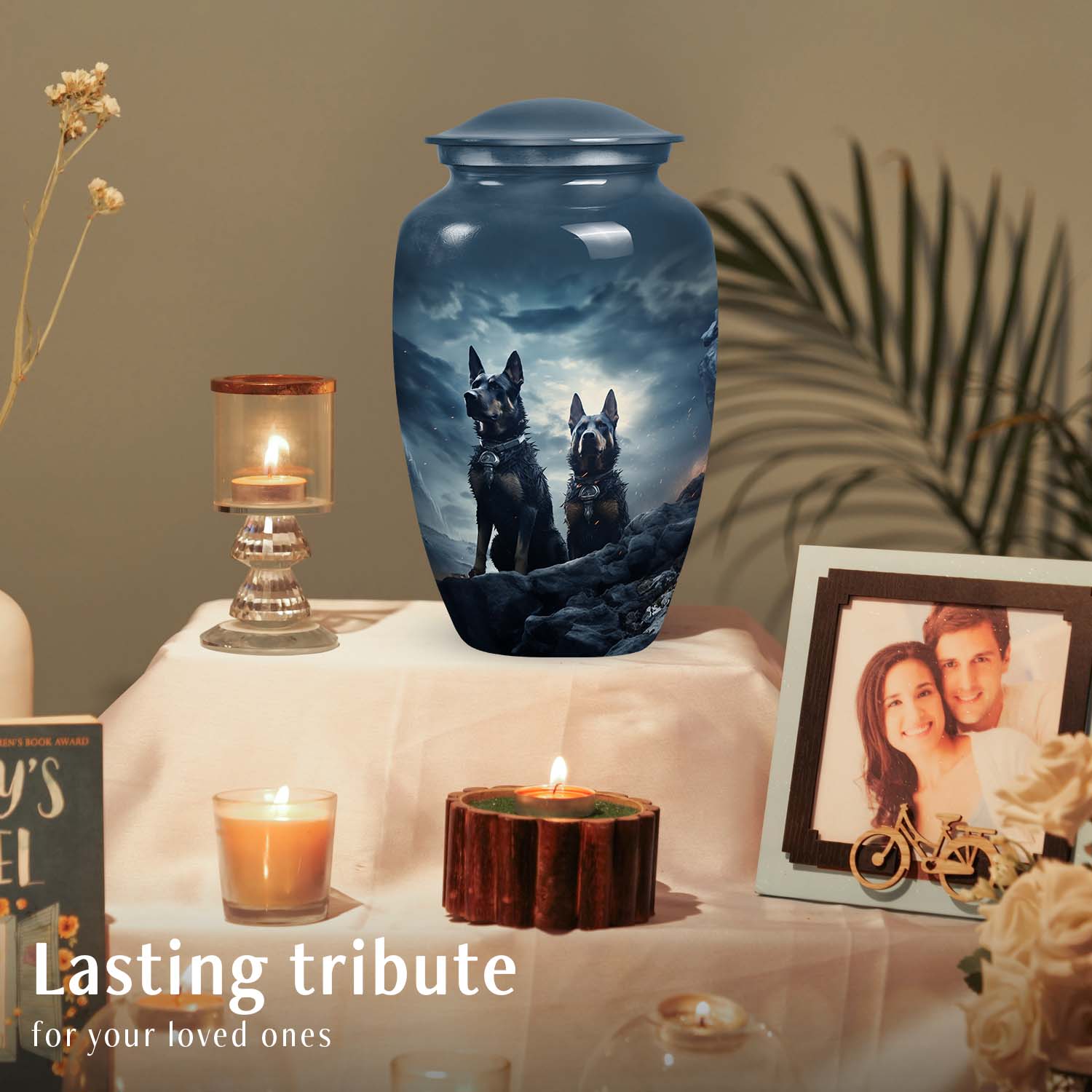 Two German Shepherd Cremation Urn for Ashes - Large Dog Urn