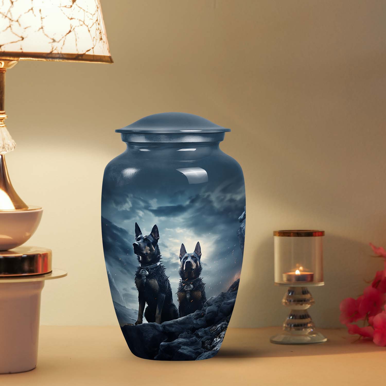 Two German Shepherd Cremation Urn for Ashes - Large Dog Urn