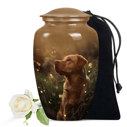 Golden Labrador Dog Pet Cremation Urn - Handcrafted Golden Glow Memorial