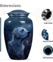 Dark Blue Memorial with Pensive Dog Portrait - Pet Ash Memorial