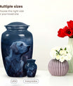 Dark Blue Memorial with Pensive Dog Portrait - Pet Ash Memorial