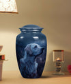 Dark Blue Memorial with Pensive Dog Portrait - Pet Ash Memorial