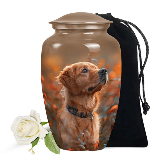 Golden Retriever Dog Pet Cremation Urn - Handcrafted Autumn Glow Memorial