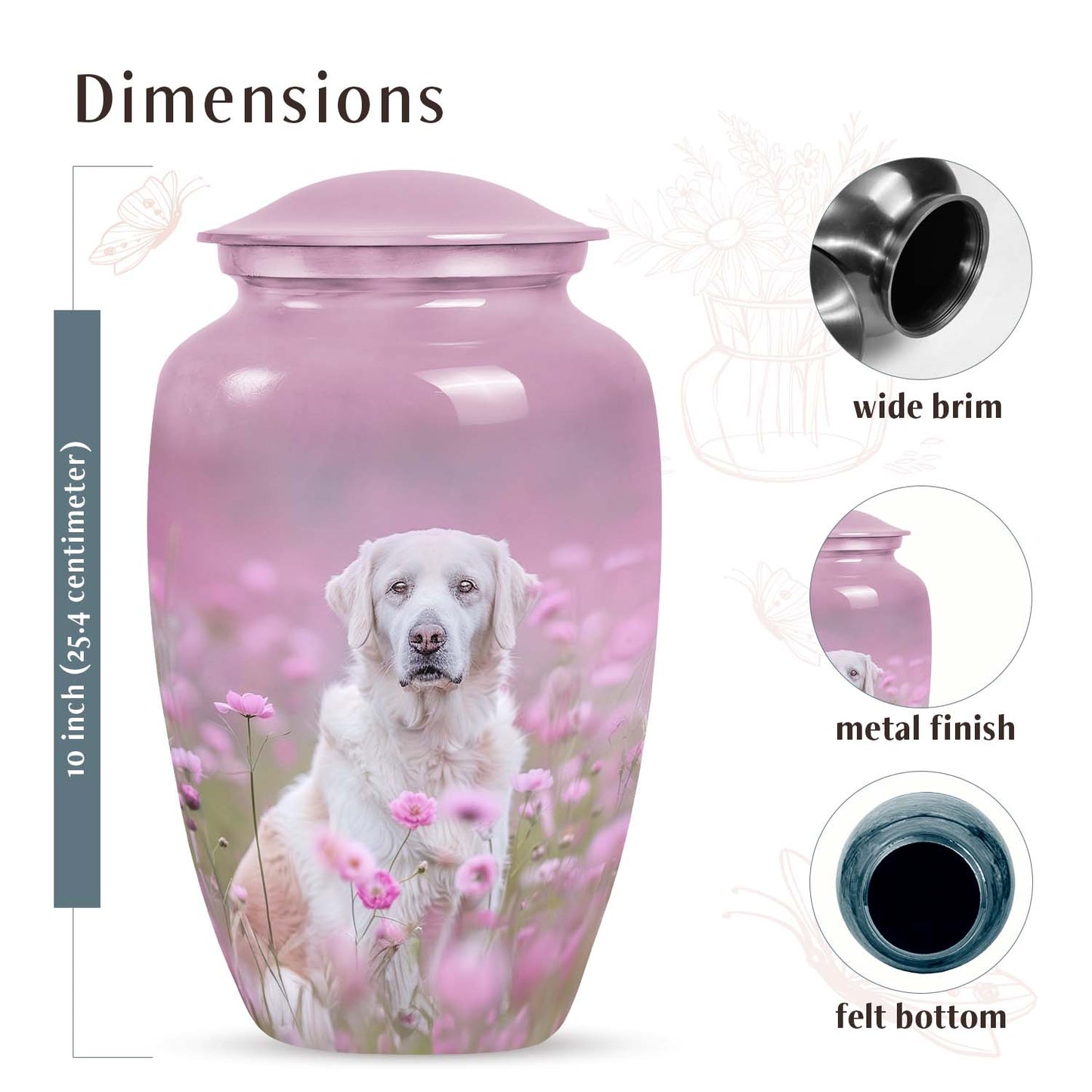 Pink Personalized Dog Cremation Urn for Pet Ashes - 6-inch, 40 cu in - Yatskia