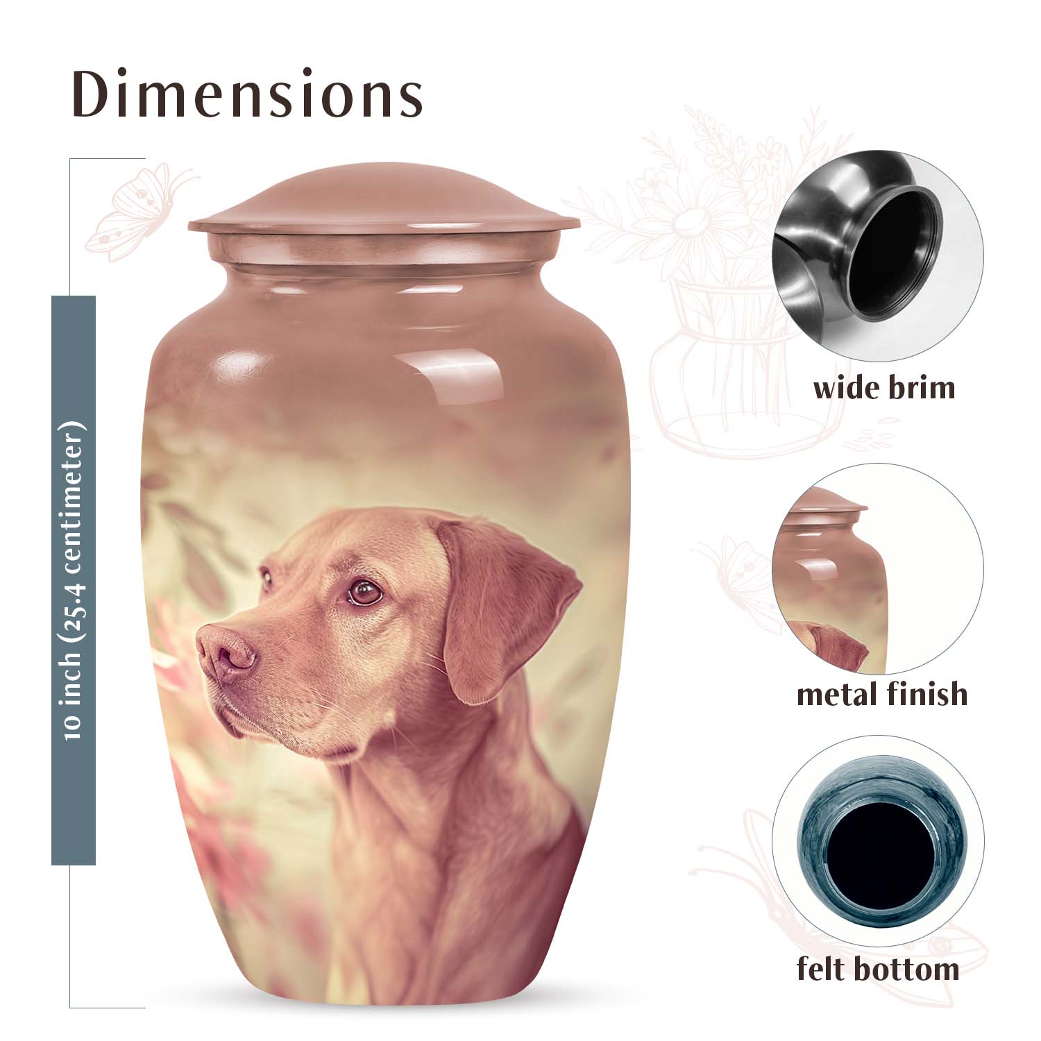 Labrador Pet Dog Memorial Urn for Pet Ashes - Unique Dog Urn Pink Theme
