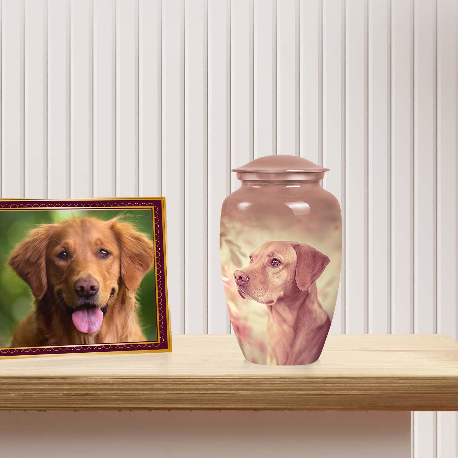 Labrador Pet Dog Memorial Urn for Pet Ashes - Unique Dog Urn Pink Theme